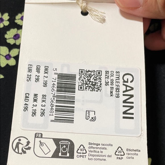 Ganni Crepe Margarita Black Mini Dress with Green Floral Lattice - Picture 17 of 17